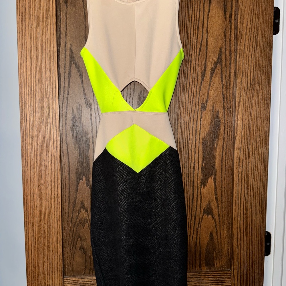 Windsor Neon Yellow and Black Backless Dress